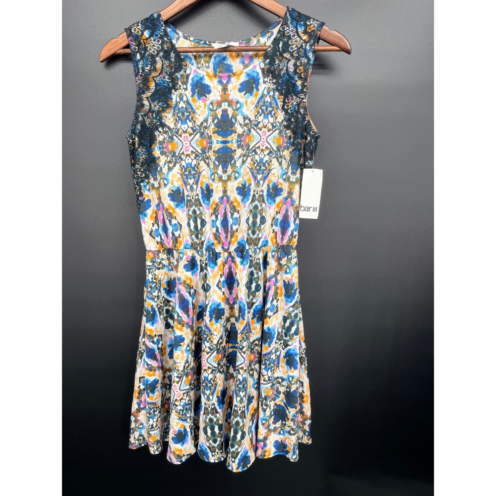 Bar III Fit & Flare Dress Women XS Multicolor NEW Lace Abstract Print 368002ASW